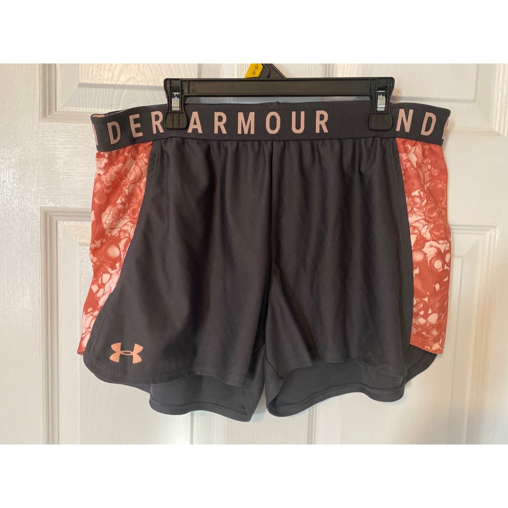 Under Armour Womens HeatGear RunningShorts Gray Coral Marble Athletic Size Large